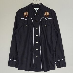 Vintage Ranger's Western Black Shirt with Equestrian Horse Saddle Embroidery XL